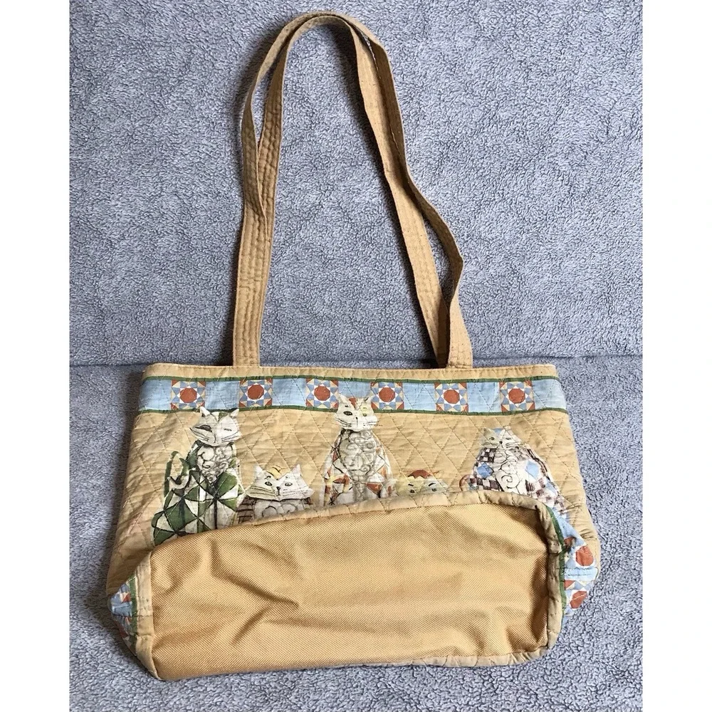 Jim Shore Heartwood Creek 5 Cat Tote‎ Quilted Zippered Inner Pockets